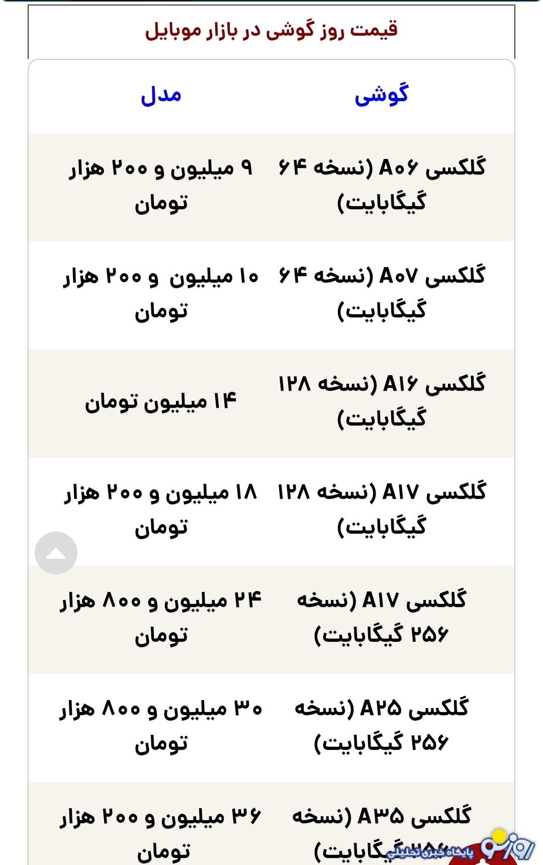 قیمت گوشی سامسونگ، شیائومی و آیفون امروز پنجشنبه ۱۷ مهر ۱۴۰۴